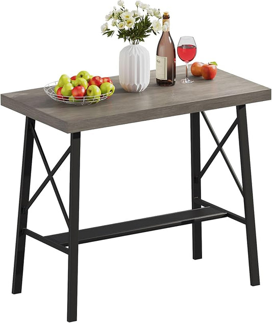 VICLLAX Outdoor Bar Table, 40.5" Wide Patio Counter Height Patio Table, Rectangle Bar Table for Front Porch Balcony, Backyard, Light Grey