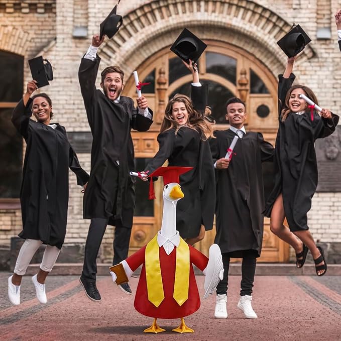 Graduation Porch Goose Outfit with Cap and Gown Stoles for 23" Porch Goose Holiday Outdoor Garden Patio Yard Lawn Art Decoration (Red)