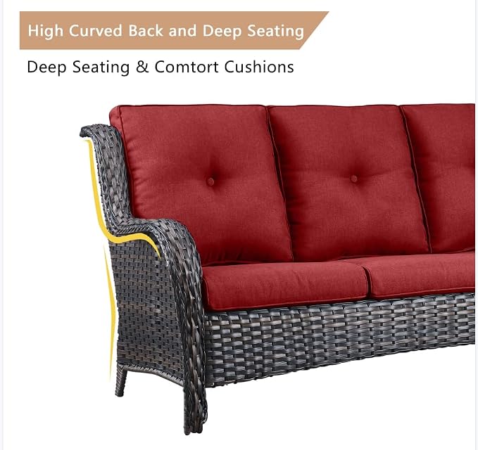 HUMMUH 10 Pieces Patio Furniture Set with Fire Pit High Back Wicker Outdoor Furniture Set Swivel Rocker Chairs 3-Seater Couch for Porch,Deck,Backyard