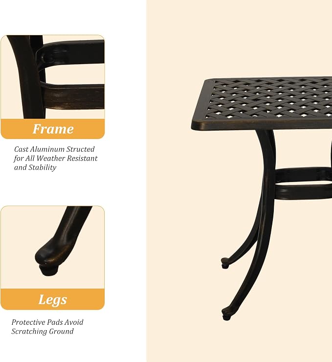 Clihome 21" Patio Table Outdoor Bistro Table Cast Aluminum Patio Dining Table Patio Tables for Outside Table for Garden, Backyard, and Porch