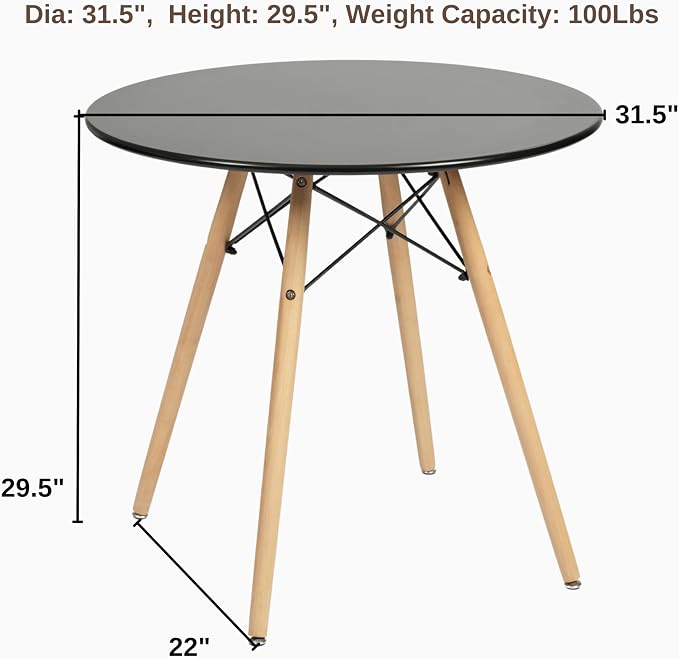 Homy Casa 31.5'' Outdoor Dining Table – Round Patio Table for 2-4 People, Mid-Century Modern Design, Perfect for Small Spaces, Coffee/Tea Table for Patio, Balcony, or Garden (Black)