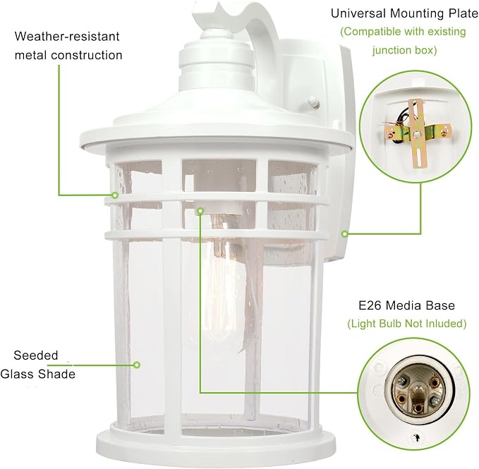 Darkaway 2 Pack Large Outdoor Porch Lights Wall Mount, 15inch Outdoor Light Fixtures Sconces Wall Lighting with Seeded Glass Exterior Lights for Patio Yard House Hallway Doorway Garage