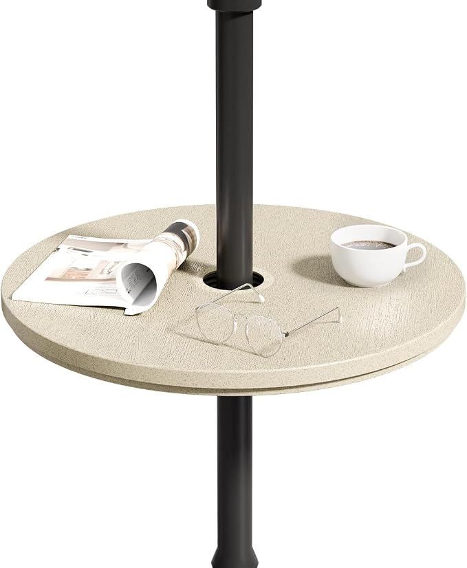 Umbrella Table, Umbrella Side Table, Patio Umbrella Table Tray with Hole, Beach Umbrella Base Table, Outdoor Table with Umbrella Hole for Garden, Balcony, Deck, Poolside, Beige