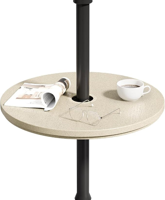 Umbrella Table, Umbrella Side Table, Patio Umbrella Table Tray with Hole, Beach Umbrella Base Table, Outdoor Table with Umbrella Hole for Garden, Balcony, Deck, Poolside, Beige