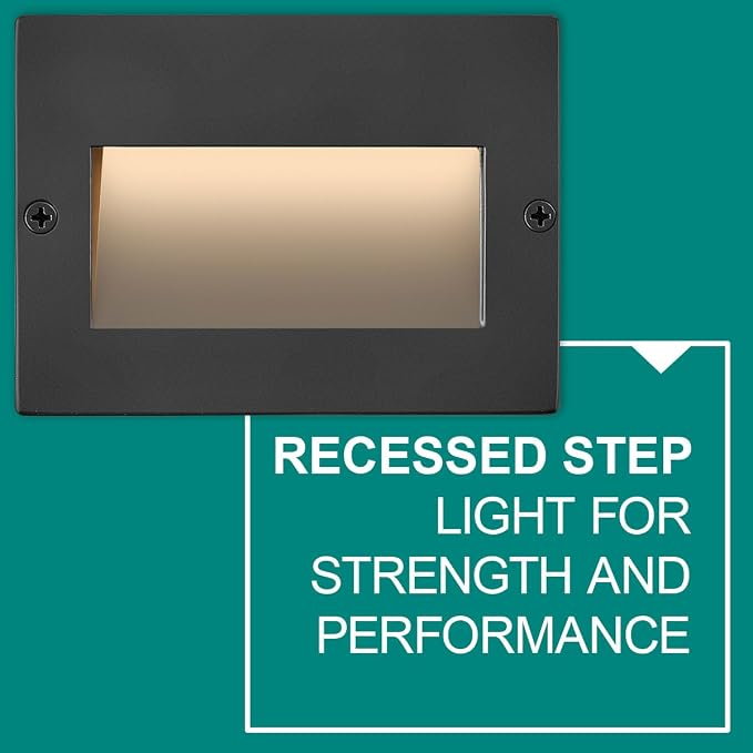Hinkley Taper 12V Integrated LED Horiz. Step Light, Matte Black Stainless | Recess Mount, Deck Light, Low Voltage, Landscape, Etched Glass, ADA, Outdoor, Aluminum, Wiring Kit Included, Easy Install