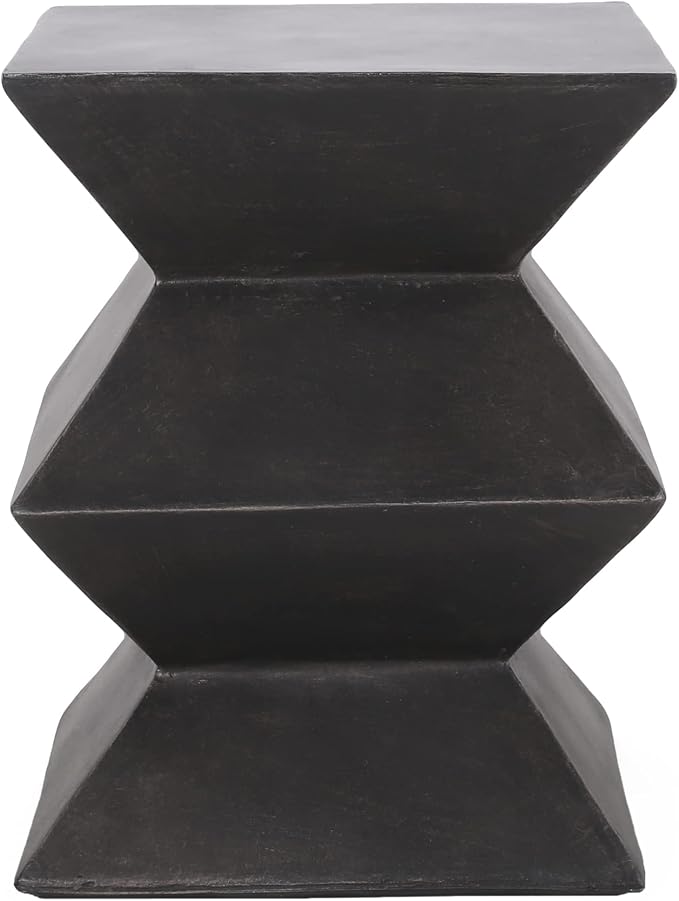 Outdoor Concrete Side Table, Cylinder Patio End Table, Faux Stone Accent Table with Geometric Pedestal for Indoor Outdoor, Garden Stool Coffee Table for Patio, Garden, Backyard - 15.5" Black MgO