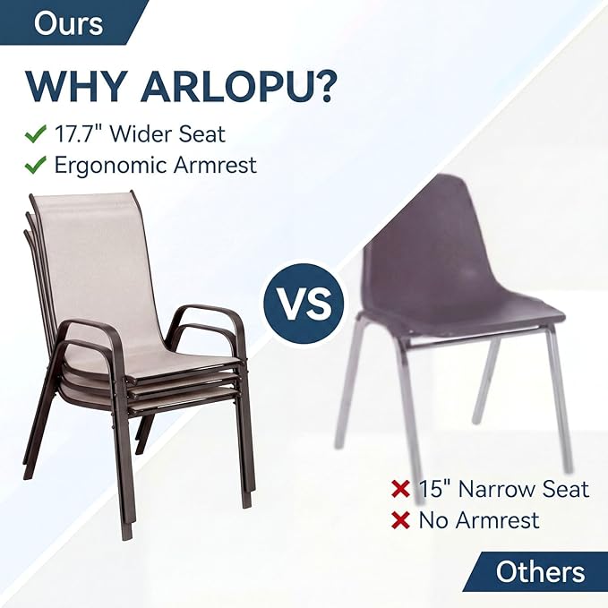 Arlopu 5 Piece Outdoor Patio Dining Set (Umbrella not Included), Porch Furniture with 4 Textline Chairs, 1 Square Glass Table for Garden, Backyard and Poolside, Lawn (Beige)