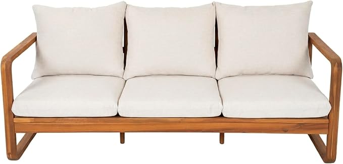 Christopher Knight Home Myra Acacia Wood 5 Piece Outdoor Patio Furniture Set, Wooden Patio Conversation Set with Sofa Loveseat Club Chairs & Coffee Table, 7-Seater Patio Sofas and Table Set,Teak+Beige
