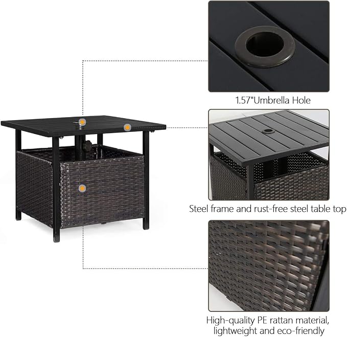 PEAK HOME FURNISHINGS Outdoor Bistro PE Wicker and Steel Umbrella Side Table Stand with Umbrella Hole
