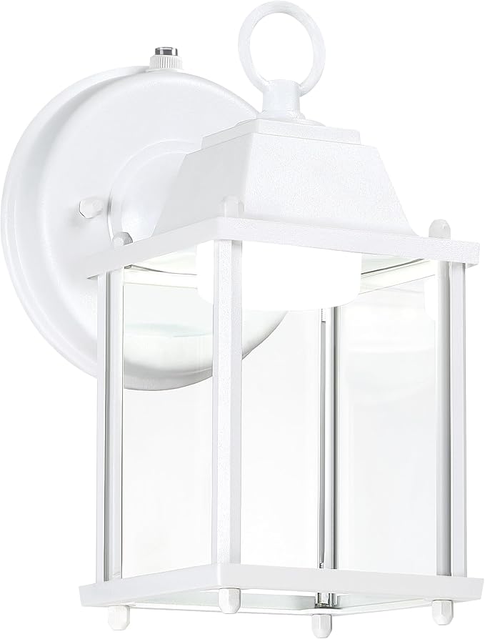 Outdoor Wall Light Fixture Dusk to Dawn, Rustproof Aluminum, LED | Exterior Porch Light Wall Sconce Lantern for House, Patio, Garage, Waterproof, Glass, 9.5W 800 Lumen, 5000K, White, 1 Pack