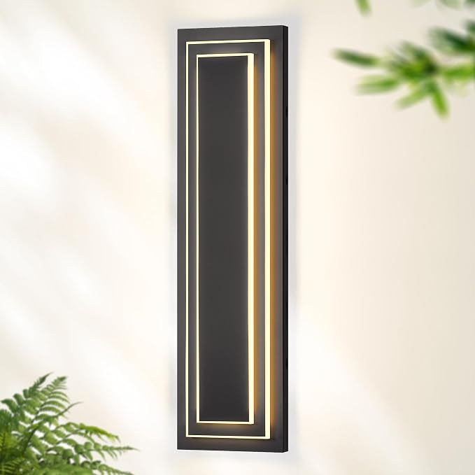 24 in Modern Outdoor Wall Light，2-Tier Exterior Lighting Fixtures | Black Outdoor Front Porch Light,Outside Light Fixtures For House,Garage,Patio,Waterproof,36W 3000K Warm White, 1 Pack