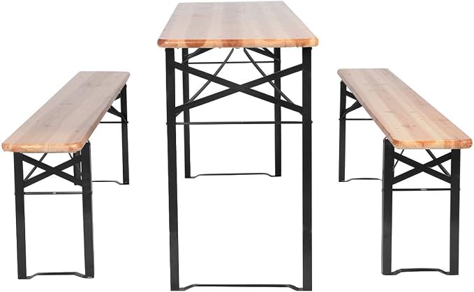 Wooden Beer Table Bench 3 Pcs Set Folding Set Top Picnic Patio Garden