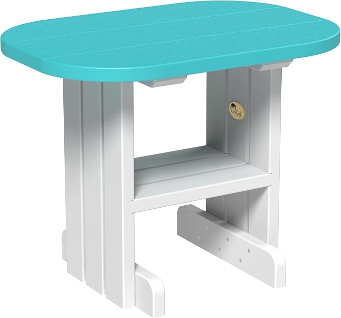 LuxCraft Poly Small Table Stand, Outdoor Side Tables for Patio, Weatherproof Patio End Table for Outside, Eco Friendly and UV Resistant HDPE - Amish Made in USA (Aruba Blue & White)