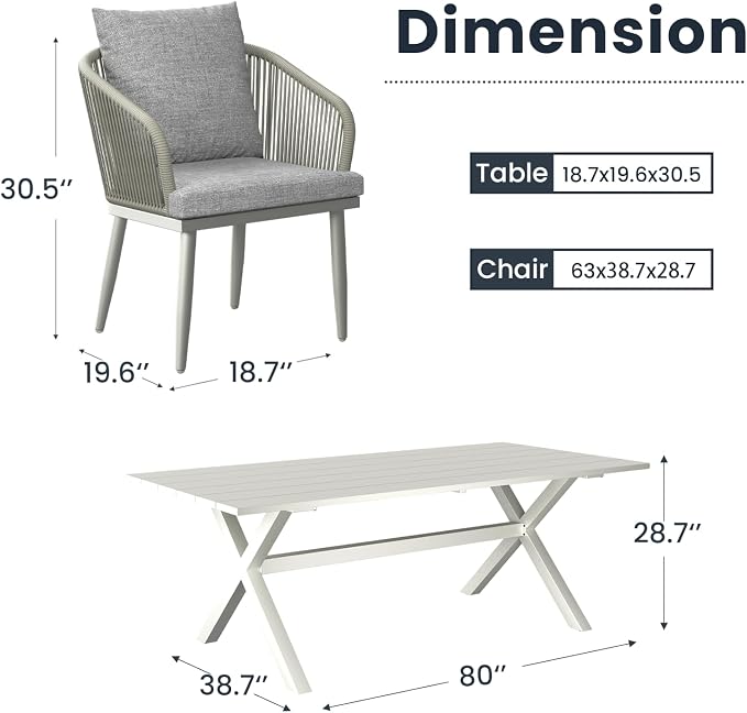 7-Piece Patio Dining Table Sets, Woven Wicker Dining Set with Rectangular Aluminum Table and Dining Chairs Modern Outdoor Dining Furniture Set for Outdoors and Indoors