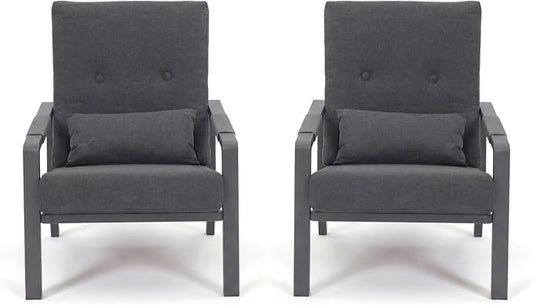 Patio Furniture Set, 2-Piece Aluminum Outdoor Single Chairs with Washable High-Resiliency Sponge Cushions, Upgraded Gray