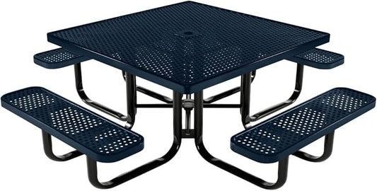 COATEDOUTDOORFURNITURE Heavy-Duty Portable Outdoor Kids Table with Umbrella Hole, Punched Steel Kids Picnic Table, Commercial-Grade, Made in America (46 in, Square, Childrens, Dark Blue)