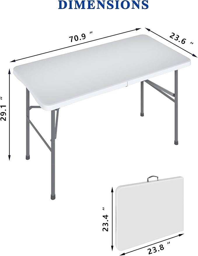 4FT Folding Tables – Heavy Duty Portable Foldable Picnic Table with Built-in Handle, 450 lb Capacity – Ideal for Events, Parties, Crafts, Camping & Dining (6-Pack, White)