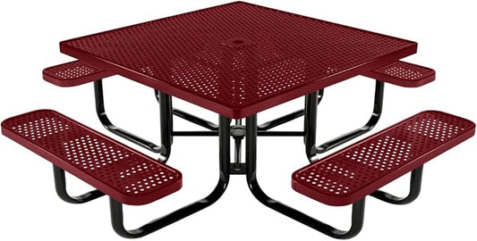 COATEDOUTDOORFURNITURE Heavy-Duty Portable Outdoor Kids Table with Umbrella Hole, Punched Steel Kids Picnic Table, Commercial-Grade, Made in America (46 in, Square, Childrens, Burgundy)