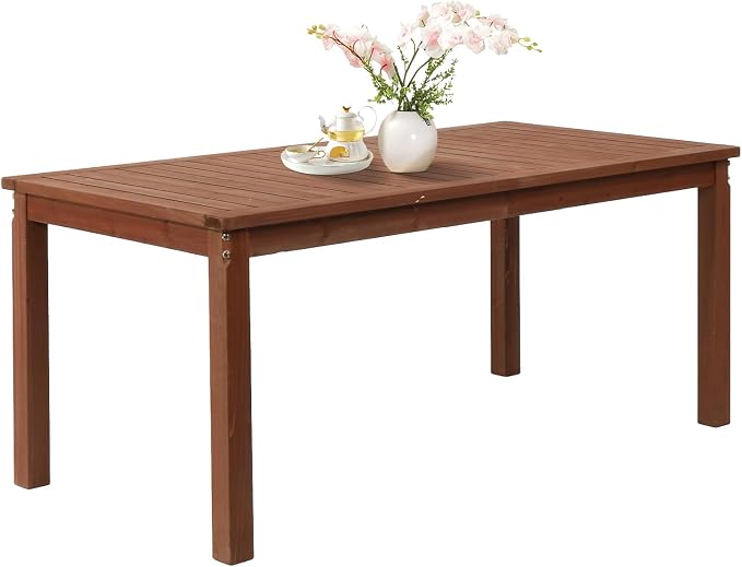 Outvita Patio Dining Table, 6-Person Indoor Outdoor Wood Dining Table, Rectangular Patio Furniture Desk for Outside, Yard, Porch, Deck, Indoors