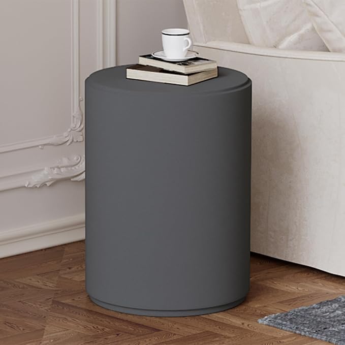 SUNBURY Outdoor Side Table, 20" H Concrete End Tables, Round Patio Accent Table, Modern Small Side Table, Cement Garden Stool Log Table, Tree Stump Drum Table Indoor and Outdoor, Frosted Grey