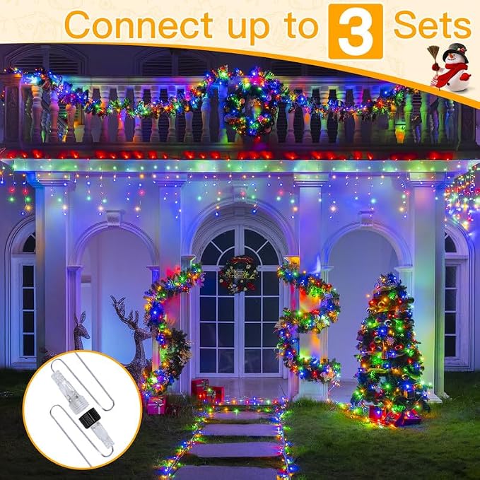 Ollny Icicle Lights for Outside 306LED 25FT, Color Changing Christmas Light with Remote 11 Modes Timers Waterproof, Plug in Connectable Hanging Lights for Outdoor Indoor House Roof Holiday