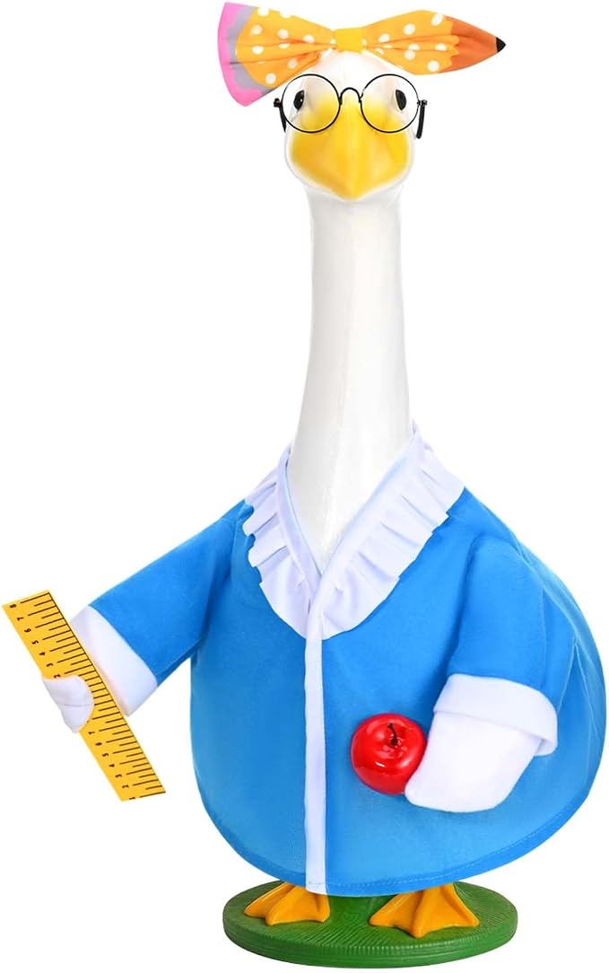 JcHrmers Back to School Porch Goose Outfits Teacher Lawn Goose Clothes Fits 23" / 17'' Cement Plastic Goose Statue for Outdoor Garden Yard Patio School Classroom Decor