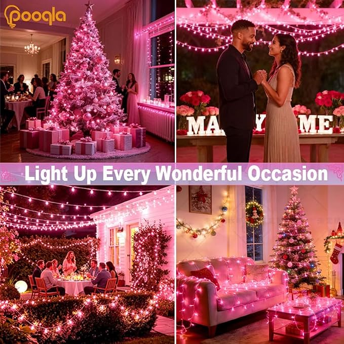 1000 LED Pink Christmas Lights Outdoor String Lights, 328 ft | Green Wire Waterproof Twinkle Fairy Lights Plug in with Timer, 8 Modes String Lights Indoor Bedroom Halloween Decorations