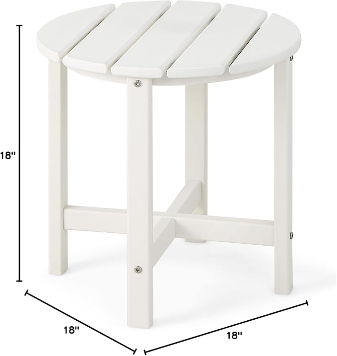 Tangkula Round Outdoor Side Table, 18" Weather Resistant HDPE Adirondack Table, Outdoor Indoor Chairside End Tables, Patio Side Table for Lawn Garden Balcony Backyard, Easy Assembly (1, White)