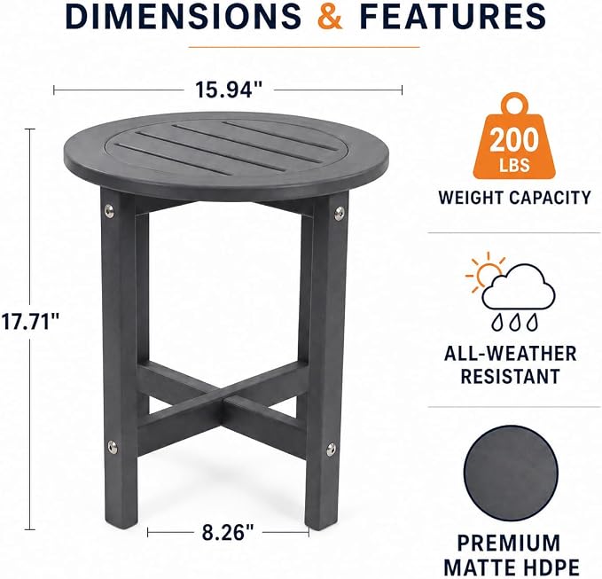 Black HDPE Outdoor Side Table, Square