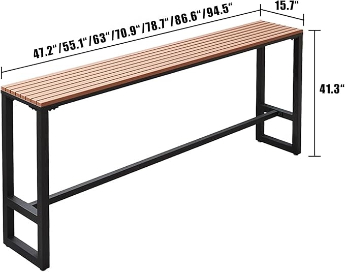 Modern Trestle Table Rectangular Outdoor Bar Table,waterproof,Wooden Balcony Bar Table For Railings,Narrow Pub Patio Bar Table Wood Counter Height Table-Table Only(94.5 “L x 15.7 ‘W x 41.3 ’H, Black)