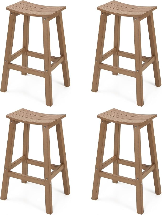 Stoog All-Weather Bar Stools Set of 4, 28" Patio Barstools, Never Rot or Fade, Low Maintenance Outdoor Furniture for Bar, Kitchen Counter & Deck, Teak