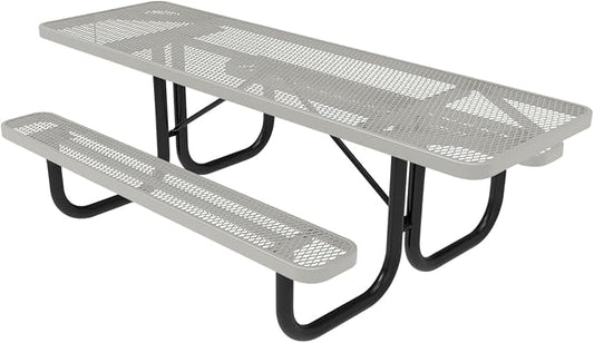 COATEDOUTDOORFURNITURE Heavy-Duty Portable ADA-Compliant Outdoor Picnic Table, Expanded Metal Patio Dining Furniture Made in America (8ft Rectangular, Both-Side Handicap, Grey)