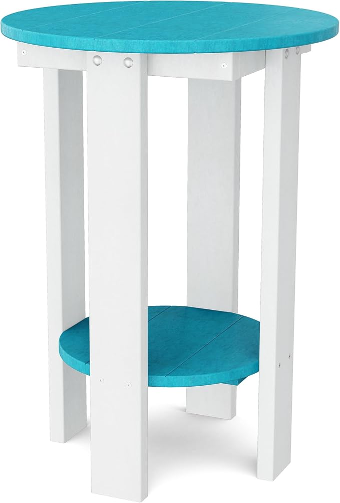 Wildridge Heritage Balcony Table, Aruba Blue and White - Outdoor Weather Resistant Recycled Plastic Furniture for Patio