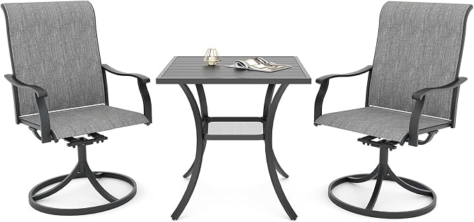 Anmutig 2 Piece Grey Textilene Patio Swivel Rocker Chairs with 27.5" Square Table Small Outdoor Set - Style1