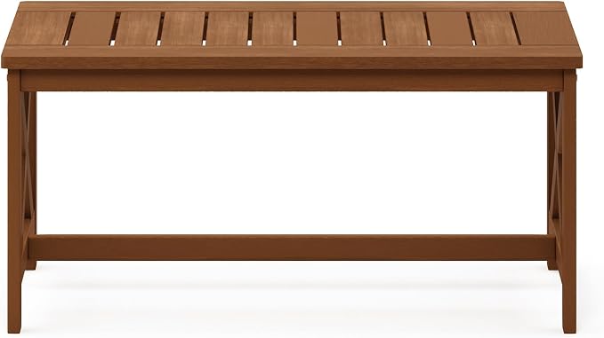 Furinno TIOMAN Outdoor Patio Coffee Table, Small Wood Outdoor Table with X-Frame Design, Teak Oil Finish Patio Side Table for Garden, Porch, Deck or Balcony, Light Wood