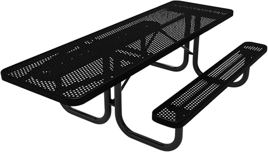 COATEDOUTDOORFURNITURE Heavy-Duty Portable ADA-Compliant Outdoor Picnic Table, Punched Steel Patio Dining Furniture Made in America (8ft Rectangular, One-Side Handicap, Textured Black)