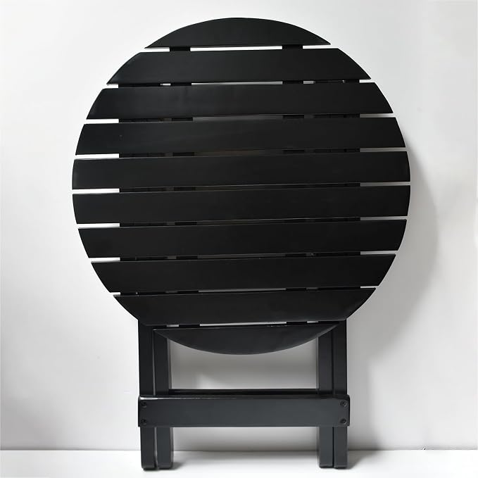 Outdoor Small Table, Round Folding Wooden Patio Side Table Furniture End Table for Adirondack Chair, Balcony, Porch, No Assembly Required, Black