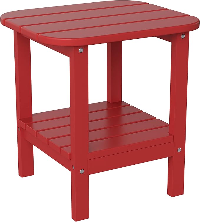 Flash Furniture Newport 2-Tier Adirondack Side Table - Recycled HDPE All-Weather Materials - Indoor/Outdoor - Red