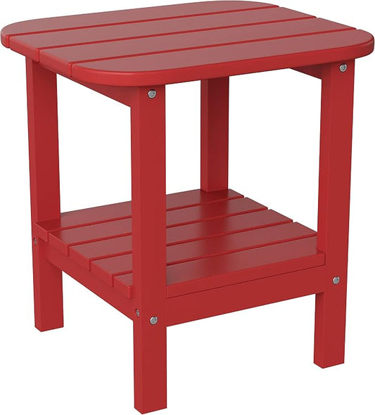 Flash Furniture Newport 2-Tier Adirondack Side Table - Recycled HDPE All-Weather Materials - Indoor/Outdoor - Red