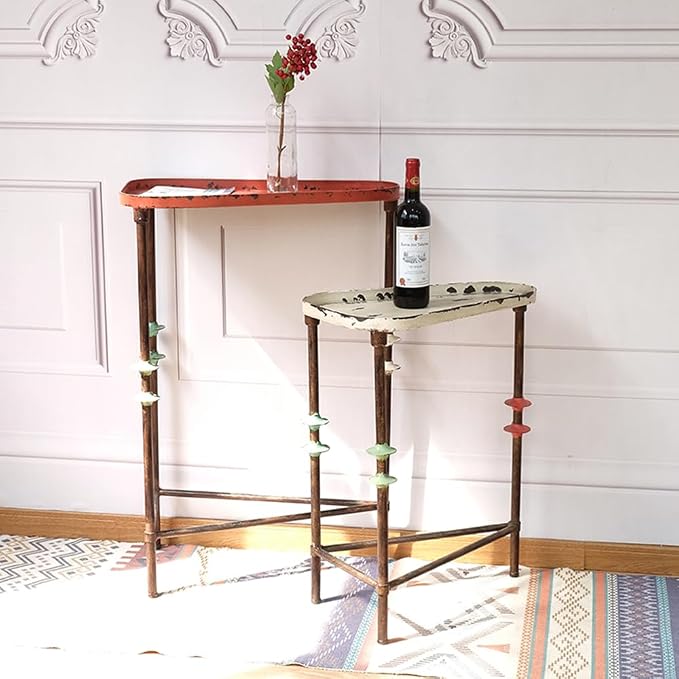 Rustic Farmhouse End Table,Distressed Patio Side Table Metal Outdoor Table for Garden,Balcony,Yard or Lawn (Table B)