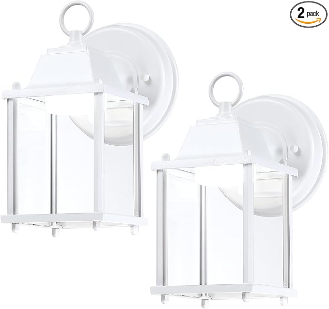 Outdoor Wall Light Fixture, Rustproof Aluminum, Clear Glass, LED | Exterior Porch Light Wall Sconce Lantern for House, Patio, Garage, Waterproof Anti-rust, 9.5W 800 Lumen, 5000K, White, 2 Pack