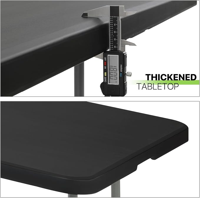 Magshion 8ft Plastic Folding Table with Handle for Indoor Outdoor, 8 Foot Utility Commercial Craft Foldable Table for Party Events, Black