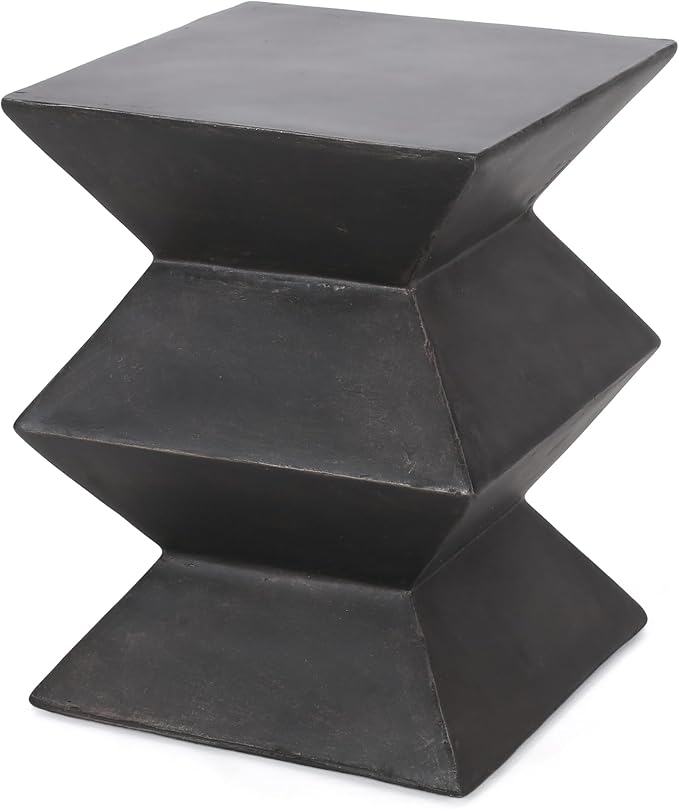 Outdoor Concrete Side Table, Cylinder Patio End Table, Faux Stone Accent Table with Geometric Pedestal for Indoor Outdoor, Garden Stool Coffee Table for Patio, Garden, Backyard - 15.5" Black MgO