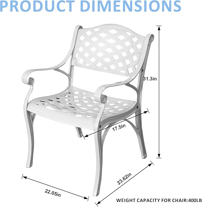 5 Pieces Cast Aluminium Outdoor Patio Dining Set for 4-6 Person,Round 42" Patio Table and 4 Chair with Umbrella Hole,Patio Bistro Dining Set for Garden,White