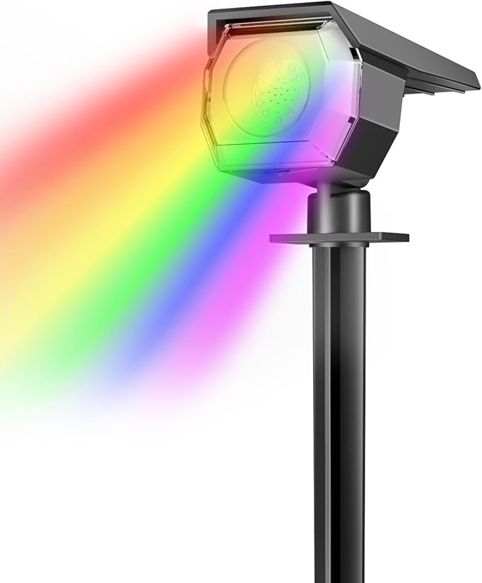Solar Spot Lights Outdoor Color Changing, Halloween RGB Spotlights | 1 Pack/7 Modes, Waterproof, Solar Powered, Landscaping, Lighting for Outside Pathway Yard Wall Garden Walkway