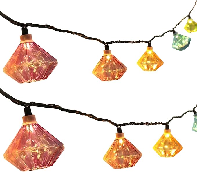 Vigdur Lantern String Lights - Multicolor Decorative String Lights Plug in with 10 Diamond Shaped Bulbs, Indoor String Light for Xmas Party Wedding Bedroom Patio Decor