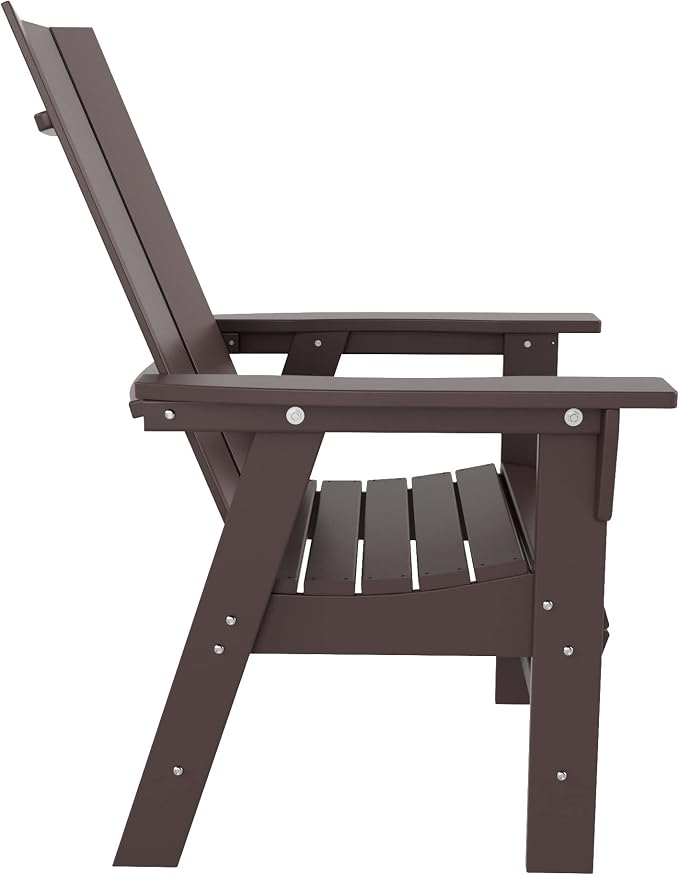 WestinTrends Ashore 5 Pieces Adirondack Outdoor Dining Set, All Weather Poly Lumber Slatted Modern Farmhouse Patio Furniture Set, 47" Trestle Round Table and 4 Adirondack Dining Chair, Dark Brown