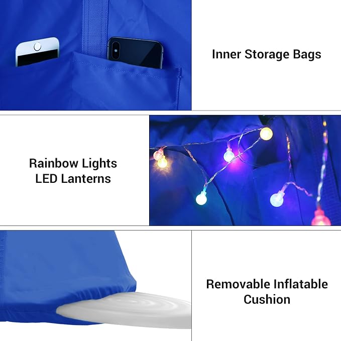 Hanging Tree Tent for Kid, Indoor Outdoor Hanging Tent, Waterproof Tree Ceiling Pod, Portable Hang Out Huggle Pod Play Tent w/Rainbow Lights String, Inflatable Base, 45" H x 44" W 330lbs