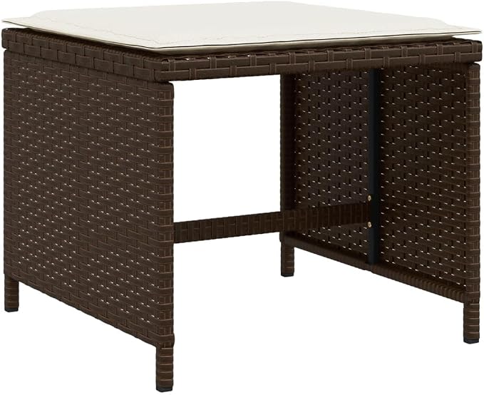 15 Piece Patio Dining Set with Cushions, Brown Poly Rattan Garden Furniture, Foldable Chairs and Space-Saving Stools for Backyard, Balcony and Outdoor Seating