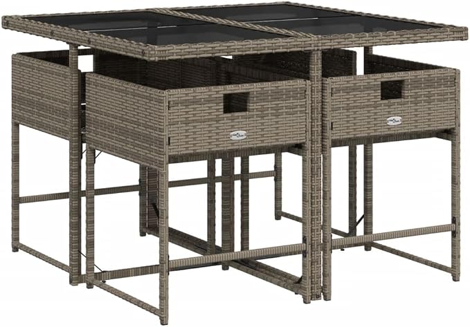 5 pcs Modern Patio Dining Set & Balcony Furniture Gray Poly Rattan Outdoor Dining Set for Garden Backyard Patio 43.3 x 41.7 x 28.7 in